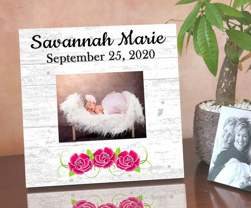 Broad Bay New Baby Frame Alternative  Personalized Baby Girl Birth Gift  Upload Picture or Photo  with Customized Name and Birthday Flowers - Image 5