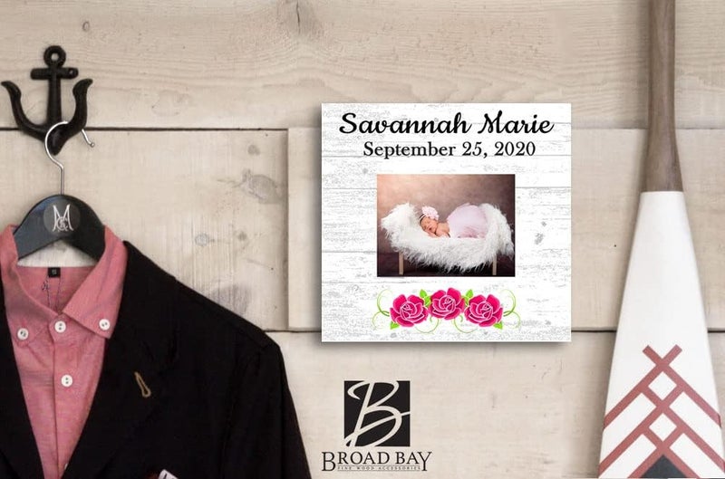 Broad Bay New Baby Frame Alternative  Personalized Baby Girl Birth Gift  Upload Picture or Photo  with Customized Name and Birthday Flowers - Image 3