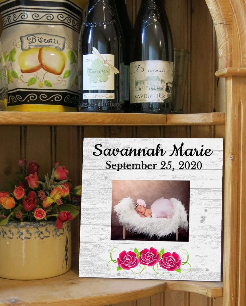 Broad Bay New Baby Frame Alternative  Personalized Baby Girl Birth Gift  Upload Picture or Photo  with Customized Name and Birthday Flowers - Image 4