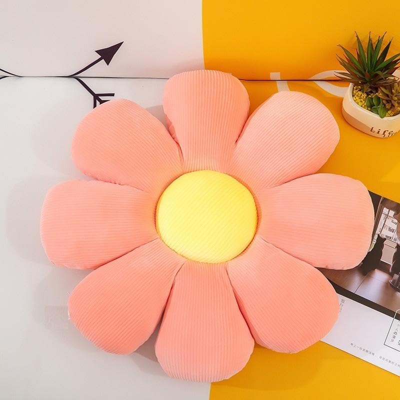 RVA Daisy Shaped Throw Pillows Cute Preppy Decorative Pillows Floor Cushion for Girls Bed Room Couch Sofa Chair Aesthetic Decoration (35CM, Pink/Yellow) - Image 1