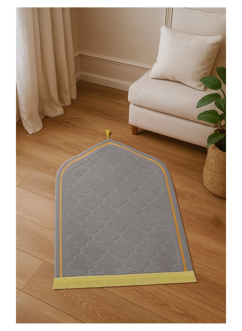 Fabienne Foam Filled Prayer Mat with Prayer Beads 70x110cm Soft, Anti-Skid, Portable and Light-Weight Prayer Rug for Men Women Eid Gift Ramadan Grey  - Image 2