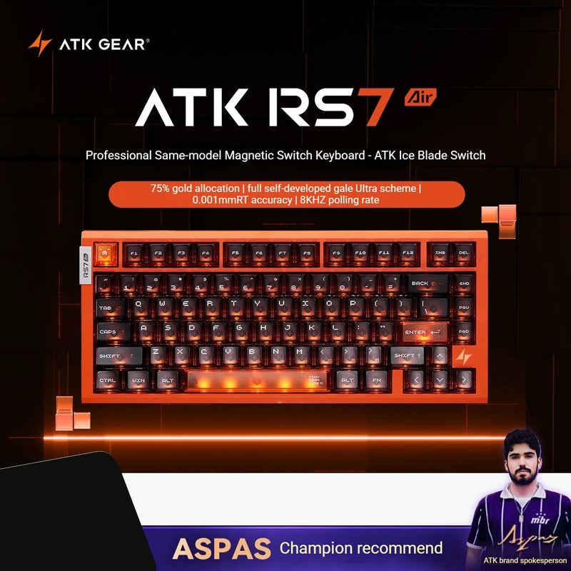 ATK RS7 Air Magnetic Axis Gaming Keyboard 75% Layout, 8K Polling Rate, PC, Orange - Image 1