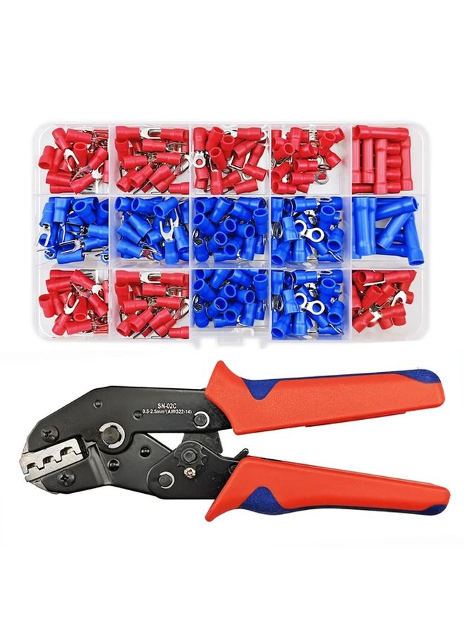 Terminal Crimping Pliers Set With 280pcs Insulated Butt Bullet Spade Fork Ring Connectors SN02C - Image 1