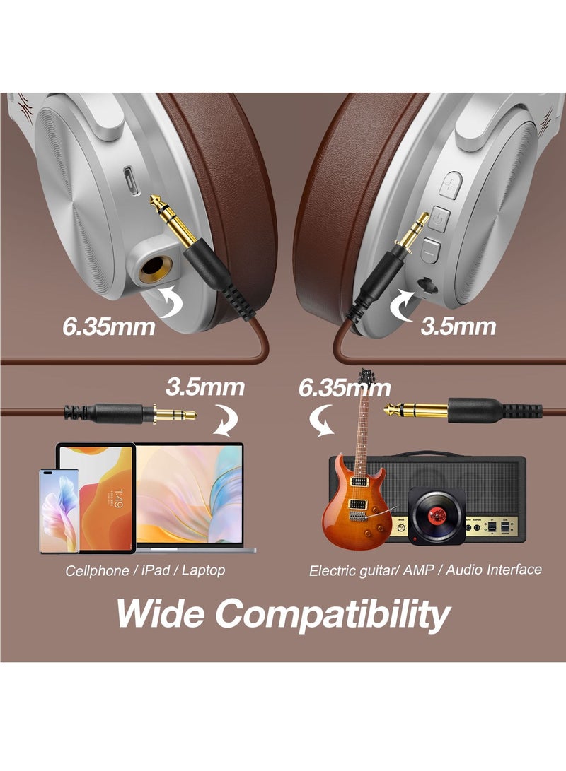 OneOdio A70 Wirless Bluetooth Over-Ear Headphone with Shareport 3.5Mm/6.35Mm Stereo Jack For Guitar Amp Computer PC Tablet Home Office Travel Silver Brown  - Image 2