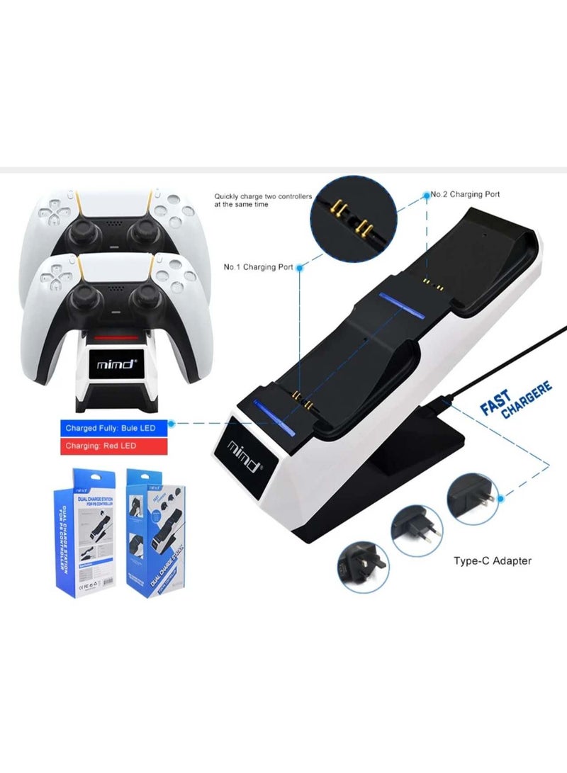 ميمد حامل شحن مزدوج لوحدات التحكم اللاسلكية P5/P5 Slim/P5 Pro مع محول سريع سلكي من البلاستيك المتين - Image 2