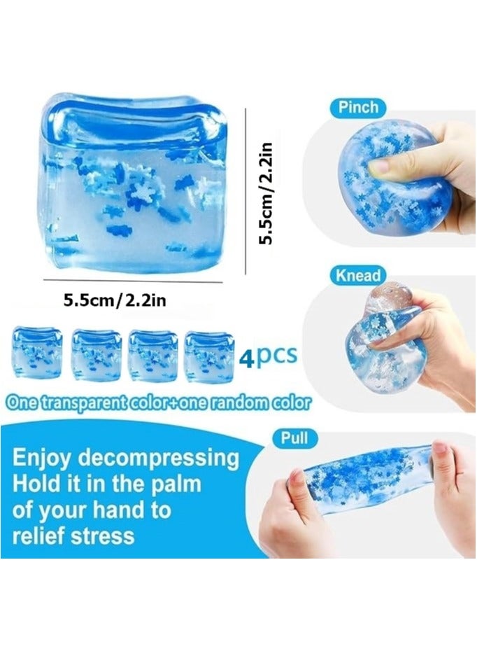 4 PCS Ice crystal Cube Stress Balls Sensory Toys, Stretchy Soft Squishy Toys, Hand Exercise Ball, Fidget Toys Stress Relief for Boys, Girls, Kids, Adults(Blue) - Image 2