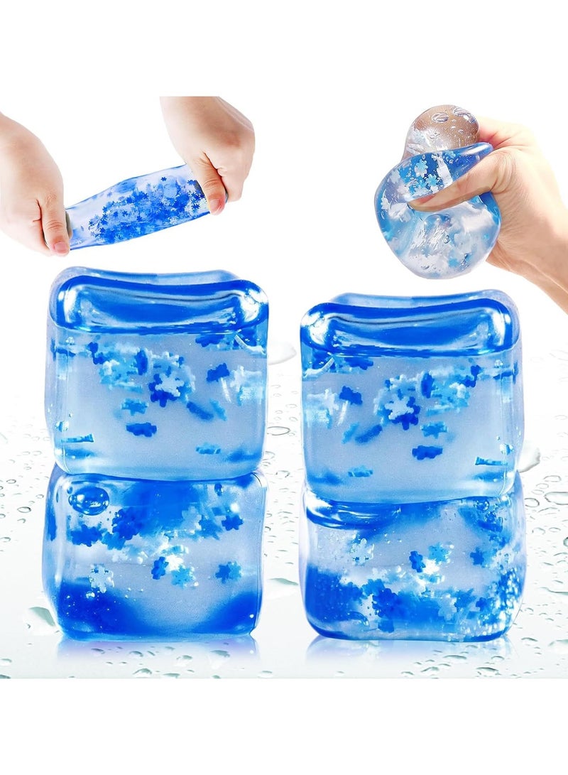 4 PCS Ice crystal Cube Stress Balls Sensory Toys, Stretchy Soft Squishy Toys, Hand Exercise Ball, Fidget Toys Stress Relief for Boys, Girls, Kids, Adults(Blue) - Image 1
