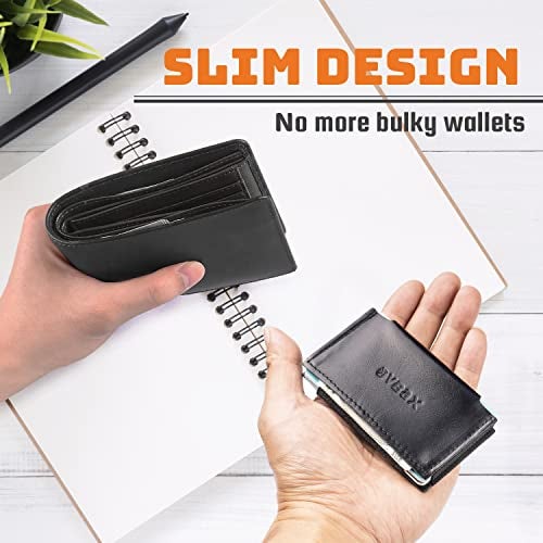 VBAX Slim Leather Wallet for Men & Women – Minimalist Front Pocket Credit Card Holder with Hidden Secret Pockets, Compact Design Fits 10 Cards & Cash – Premium Handcrafted Black Leather Finish - Image 2