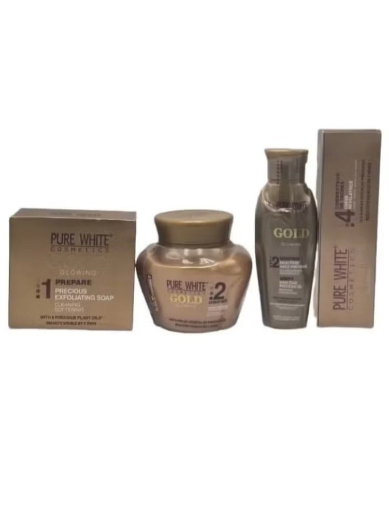 بيور وايت كوزماتيكس مجموعة جولد جلووينج للعناية بالبشرة 4قطعة