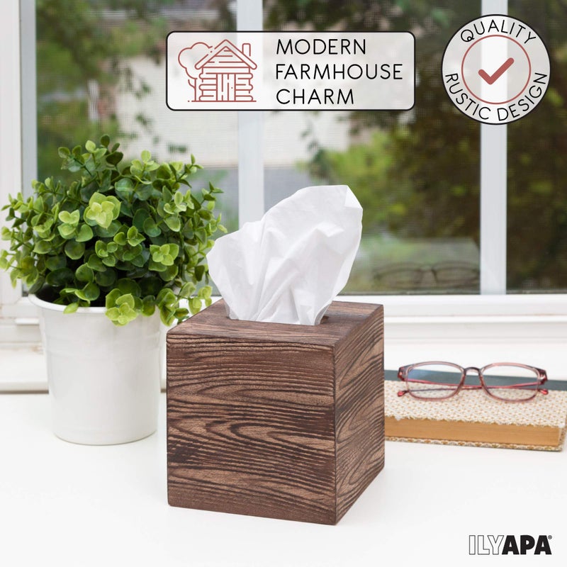 Ilyapa Wood Tissue Box Cover Square - Rustic Farmhouse Wooden Tissue Holder - Image 3