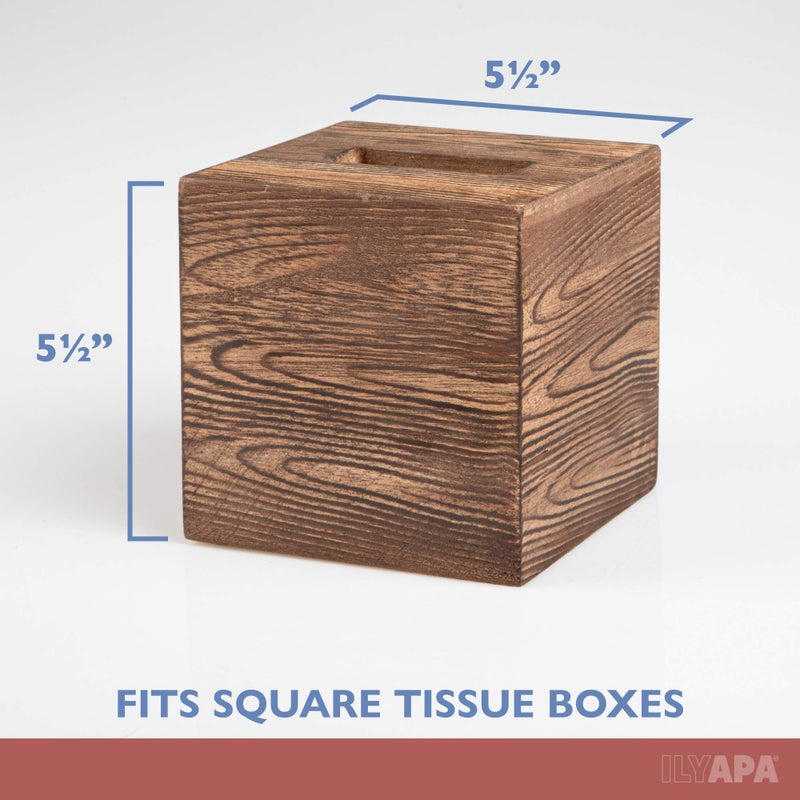 Ilyapa Wood Tissue Box Cover Square - Rustic Farmhouse Wooden Tissue Holder - Image 2