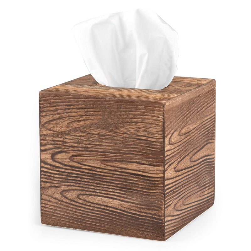 Ilyapa Wood Tissue Box Cover Square - Rustic Farmhouse Wooden Tissue Holder - Image 1