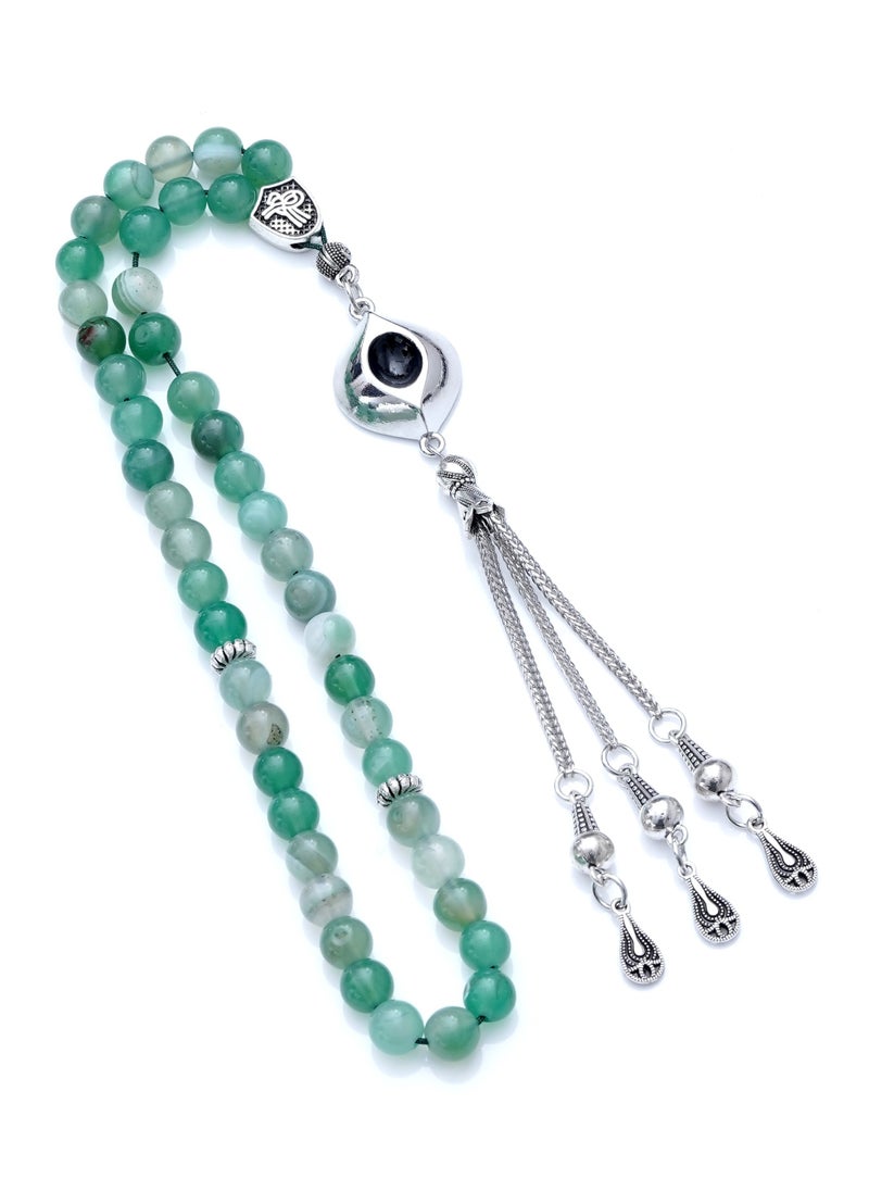 Subhati Prayer Beads ( Misbah ) with metal Parts and Agate Stone | 8 MM Beads - 45  - Image 2