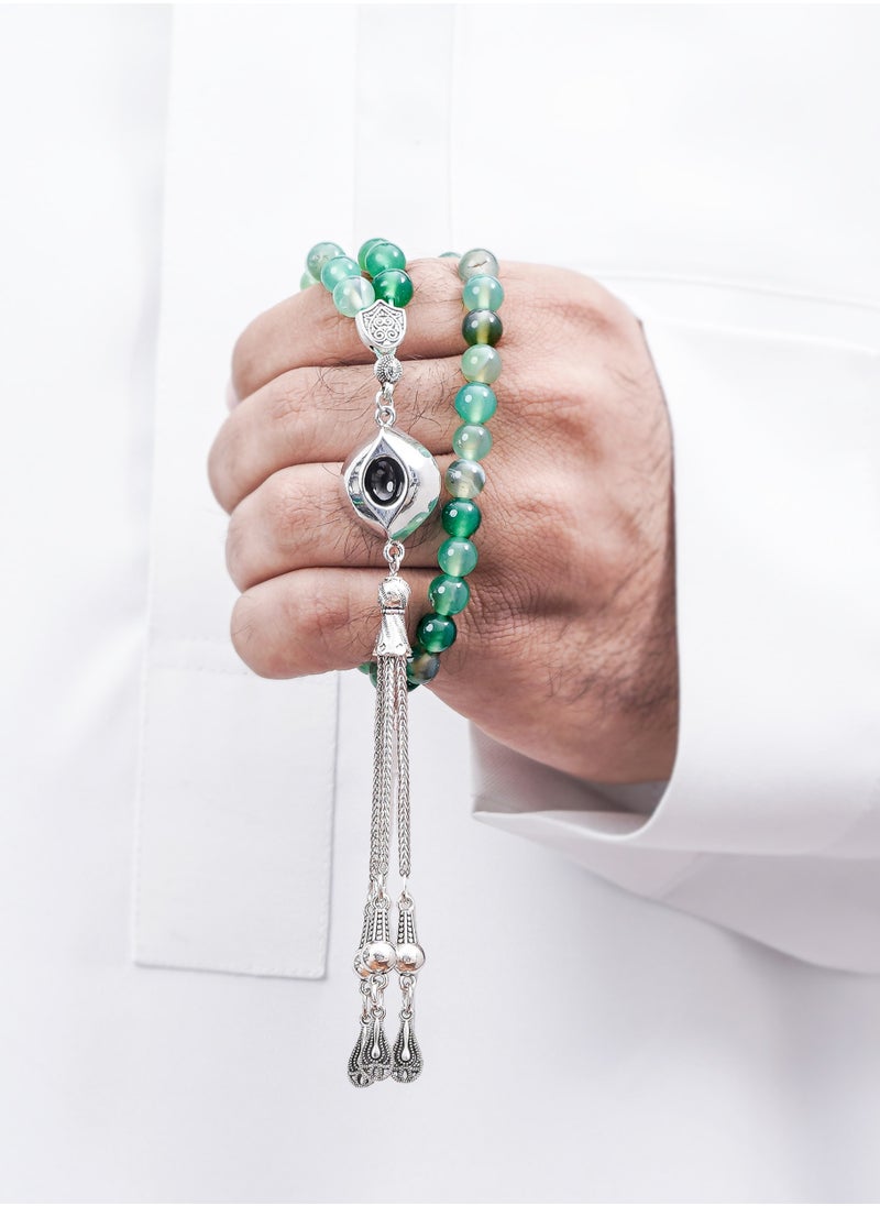 Subhati Prayer Beads ( Misbah ) with metal Parts and Agate Stone | 8 MM Beads - 45  - Image 1