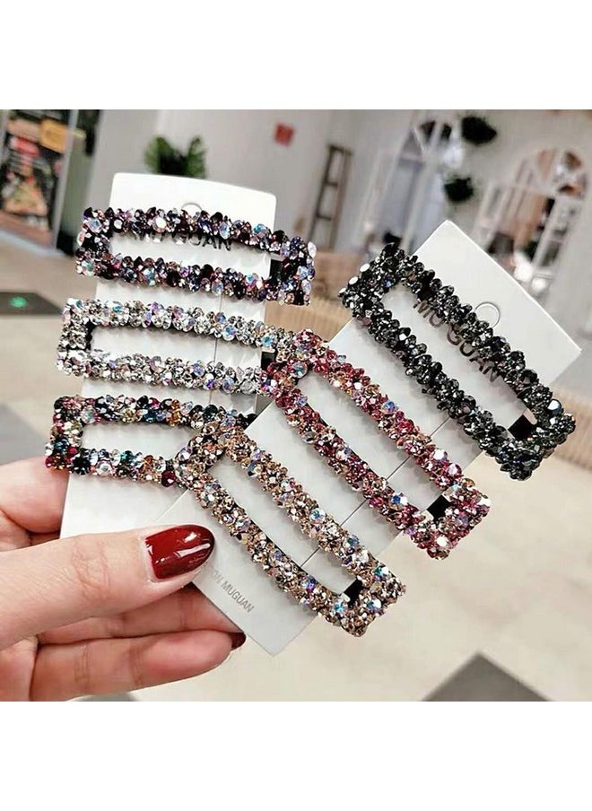 Messen Rectangle Sparkly Ab Crystal Hair Clips Fashion Large Hair Barrettes Wedding Decorative Bling Czech Diamond Hairpins Handmade Rhinestone Snap Clips Hair Accessories For Women Girls (6 Colors / 6 Pcs)  - Image 2