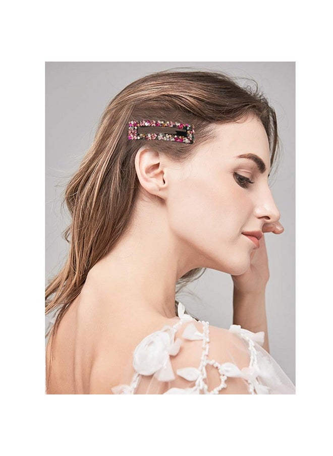 Messen Rectangle Sparkly Ab Crystal Hair Clips Fashion Large Hair Barrettes Wedding Decorative Bling Czech Diamond Hairpins Handmade Rhinestone Snap Clips Hair Accessories For Women Girls (6 Colors / 6 Pcs)  - Image 3