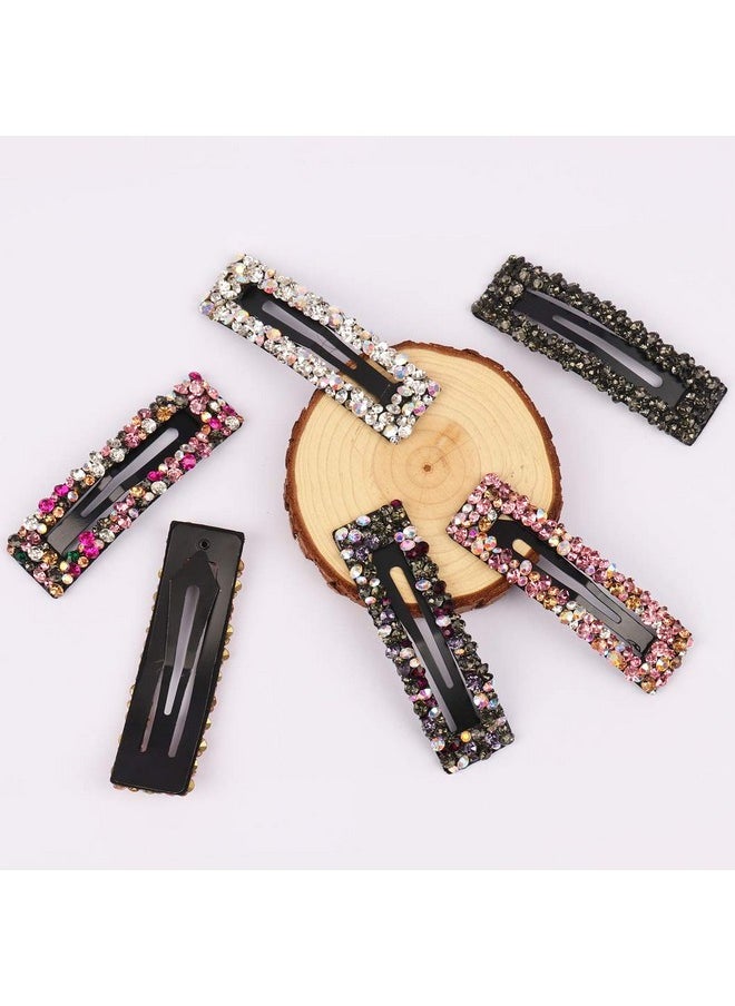 Messen Rectangle Sparkly Ab Crystal Hair Clips Fashion Large Hair Barrettes Wedding Decorative Bling Czech Diamond Hairpins Handmade Rhinestone Snap Clips Hair Accessories For Women Girls (6 Colors / 6 Pcs)  - Image 5