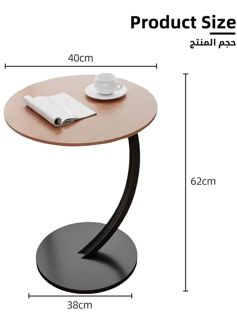 AUTOYSUR طاولة جانبية على شكل حرف C، طاولة قهوة، طاولة جانبية مستديرة، طاولة أريكة، طاولة جانبية للوجبات الخفيفة، للمساحات الصغيرة، غرفة المعيشة، غرفة النوم، لون الخشب + أسود - Image 2