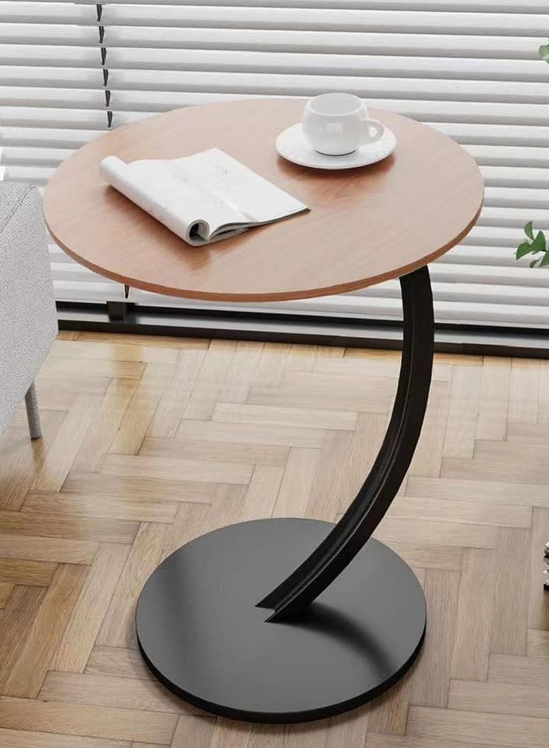 AUTOYSUR طاولة جانبية على شكل حرف C، طاولة قهوة، طاولة جانبية مستديرة، طاولة أريكة، طاولة جانبية للوجبات الخفيفة، للمساحات الصغيرة، غرفة المعيشة، غرفة النوم، لون الخشب + أسود - Image 1