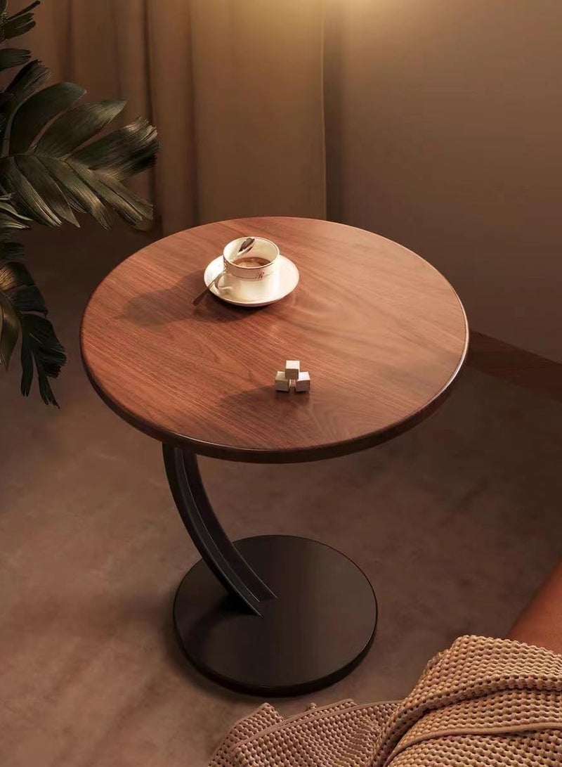 AUTOYSUR طاولة جانبية على شكل حرف C، طاولة قهوة، طاولة جانبية مستديرة، طاولة أريكة، طاولة جانبية للوجبات الخفيفة، للمساحات الصغيرة، غرفة المعيشة، غرفة النوم، لون الخشب + أسود - Image 3