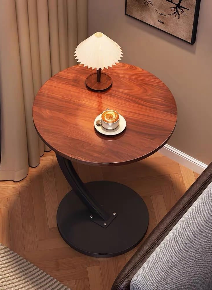 AUTOYSUR طاولة جانبية على شكل حرف C، طاولة قهوة، طاولة جانبية مستديرة، طاولة أريكة، طاولة جانبية للوجبات الخفيفة، للمساحات الصغيرة، غرفة المعيشة، غرفة النوم، لون الخشب + أسود - Image 5