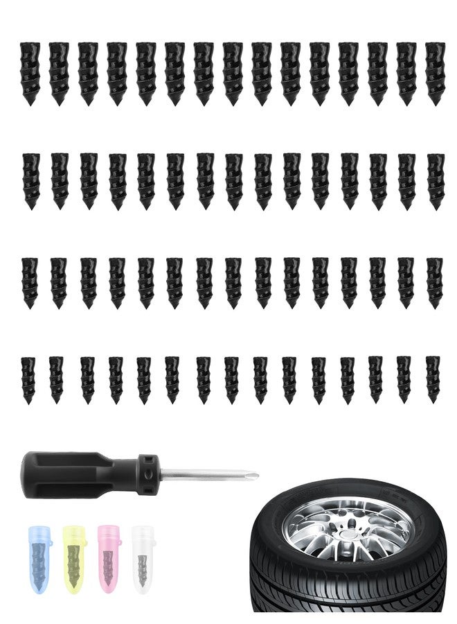 Figpade 60PCS Heavy Duty Tire Plugs Kit with Screwdriver,4 Size Deep Threads Screw in Tire Plugs for Quick Puncture Repair,Professional Tires Repair Rubber Nail Kit for Car,Truck,SUV - Image 1