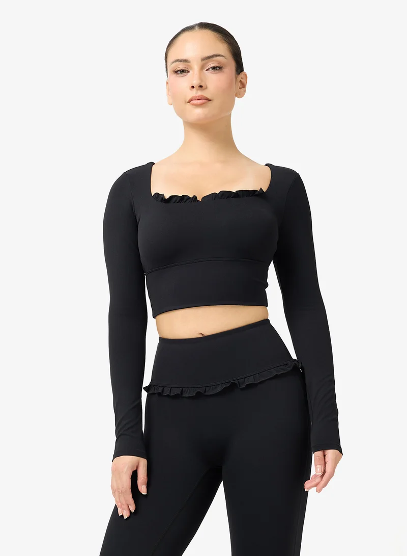 FRWD  Soft Touch Square Neck Frill Detail Top & Flared Legging Set for Women | Best Price UAE