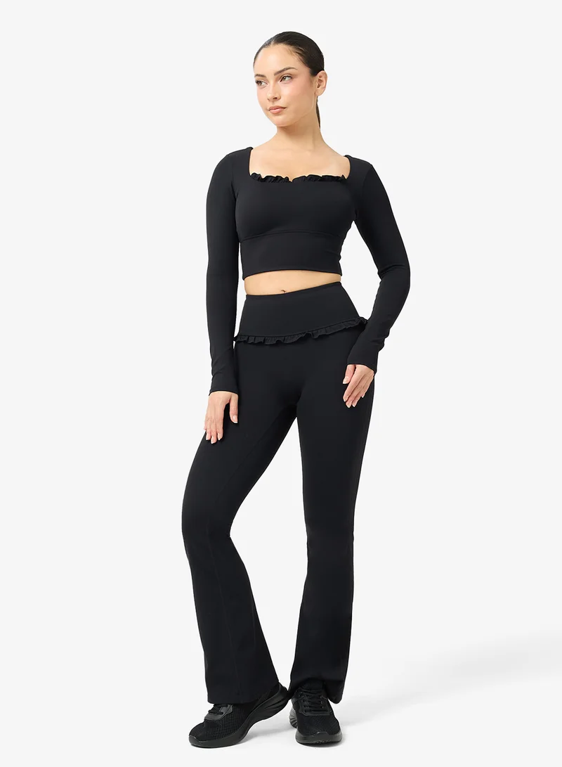 FRWD Soft Touch Square Neck Frill Detail Top & Flared Legging Set