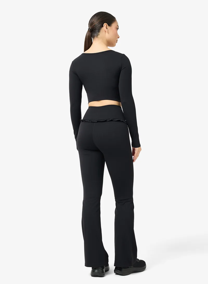 FRWD Soft Touch Square Neck Frill Detail Top & Flared Legging Set