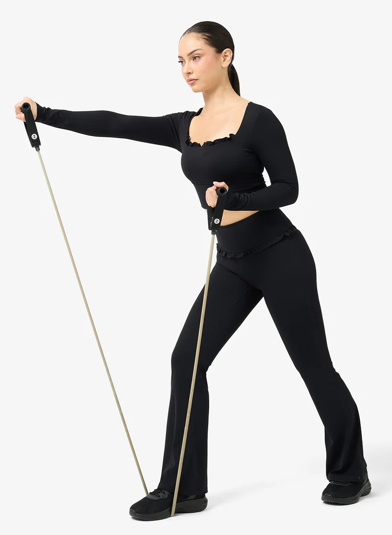 FRWD  Soft Touch Square Neck Frill Detail Top & Flared Legging Set for Women | Best Price UAE