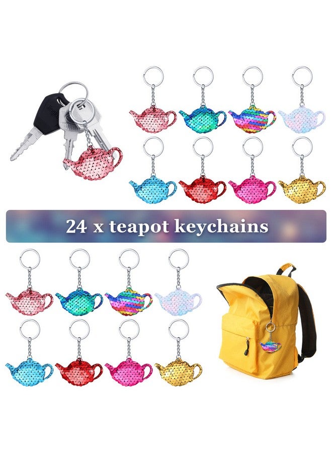Sureio 24 Pcs Girls Party Teapot Sequin Keychain Glitter Flip Sequin Keychain Tea Party Favors Reversible Teapot Key Chains For Kids Carnival Prizes Tea Time Girls Party Supplies Birthday Gifts 8 Colors - Image 4