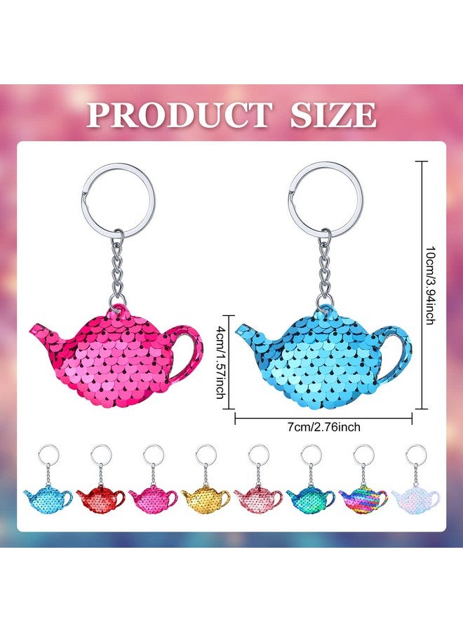 Sureio 24 Pcs Girls Party Teapot Sequin Keychain Glitter Flip Sequin Keychain Tea Party Favors Reversible Teapot Key Chains For Kids Carnival Prizes Tea Time Girls Party Supplies Birthday Gifts 8 Colors - Image 3