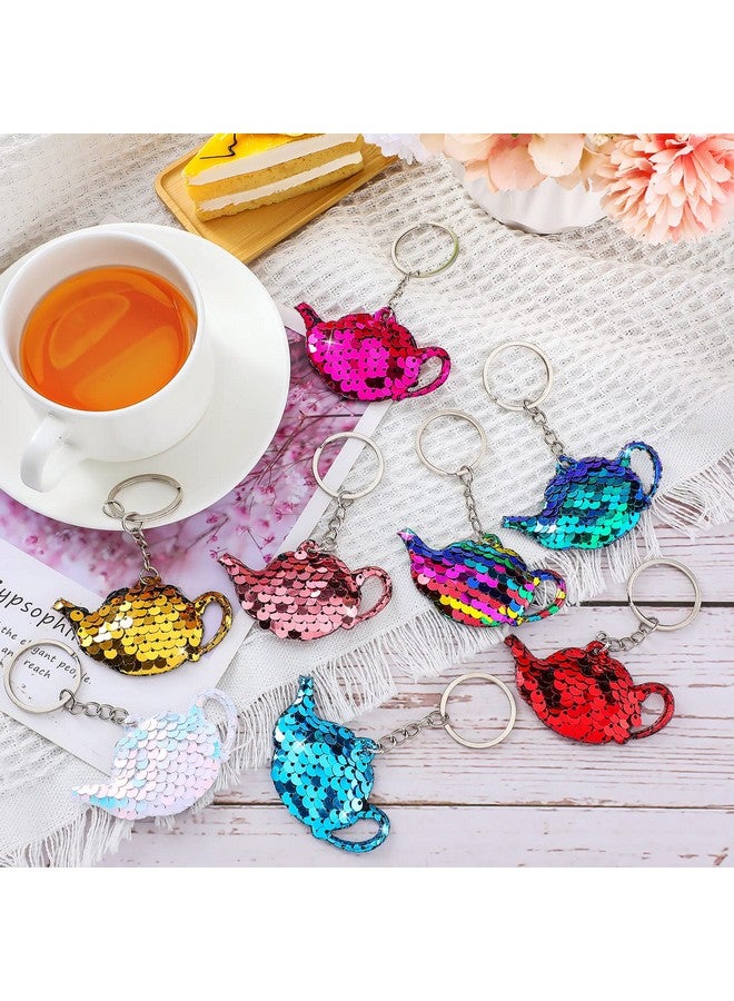 Sureio 24 Pcs Girls Party Teapot Sequin Keychain Glitter Flip Sequin Keychain Tea Party Favors Reversible Teapot Key Chains For Kids Carnival Prizes Tea Time Girls Party Supplies Birthday Gifts 8 Colors - Image 5