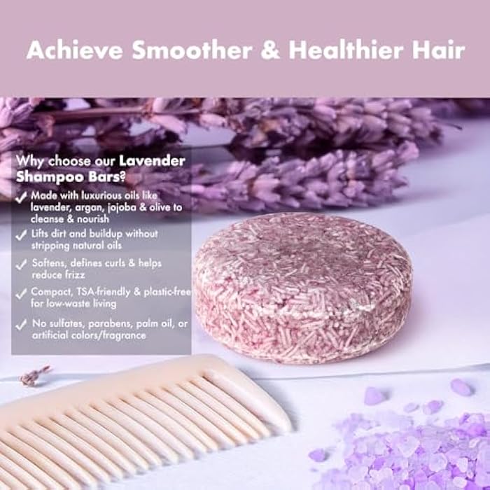 Lavender Shampoo and Conditioner Bar Set – Eco-Friendly, Vegan, Sulfate & Palm-Oil Free – Argan and Shea Oils for Hydration and Curl Definition – Travel-Friendly Packaging - Image 2