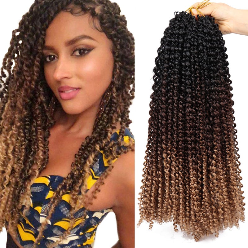 Dorsanee Ombre Brown Passion Twist Hair 18 Inch 7 Packs Water Wave Crochet Hair Long Bohemian Curly Braiding Hair for Butterfly Locs Faux Locs Boho Style Spring Twist Crochet Braids 1B3027