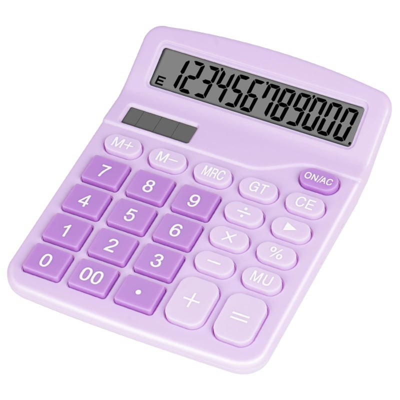 Desktop Calculator Purple: 12-Digit 4-Inch Large Display, Ergonomic Large Buttons - Dual Power Source, Slim Compact Design for Office, School, Teachers & Professionals - Image 1