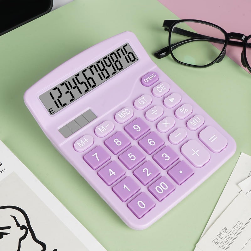 Desktop Calculator Purple: 12-Digit 4-Inch Large Display, Ergonomic Large Buttons - Dual Power Source, Slim Compact Design for Office, School, Teachers & Professionals - Image 2