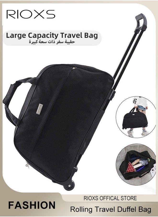 RIOXS Luggage Trolley Bag,Rolling Travel Duffel Bag,Canvas Travel Bag With Wheels And Detachable Straps,Carry On Luggage Rolling Suitcase,Portable Wheeled Duffel Travel Bag  - Image 1