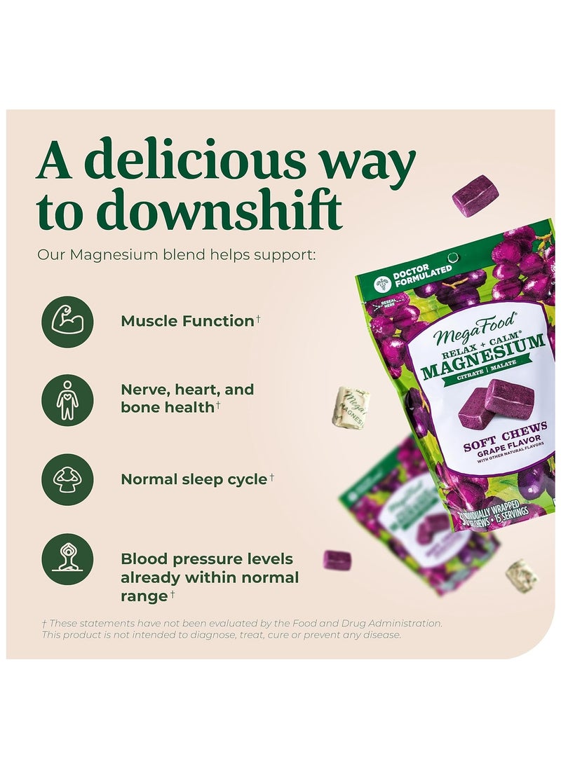 MegaFood - MegaFood Magnesium - Supports Nerve and Muscle Function - Mineral Supplement with Spinach - Vegan, Gluten-Free, and Made without Dairy (30 Chews, Magnesium Grape) - Image 1