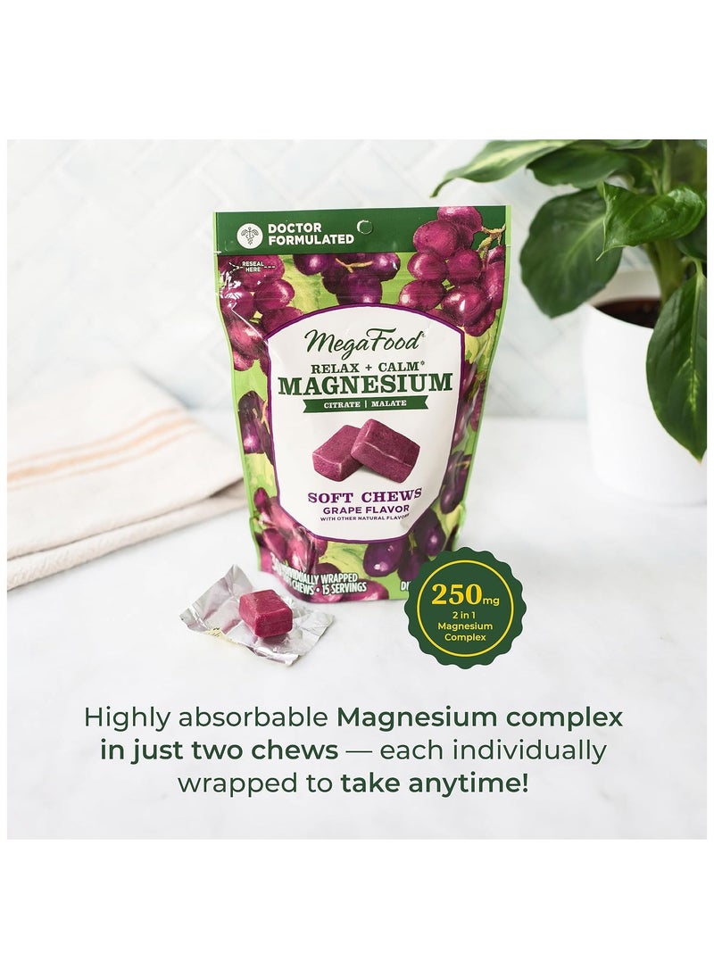 MegaFood - MegaFood Magnesium - Supports Nerve and Muscle Function - Mineral Supplement with Spinach - Vegan, Gluten-Free, and Made without Dairy (30 Chews, Magnesium Grape) - Image 1