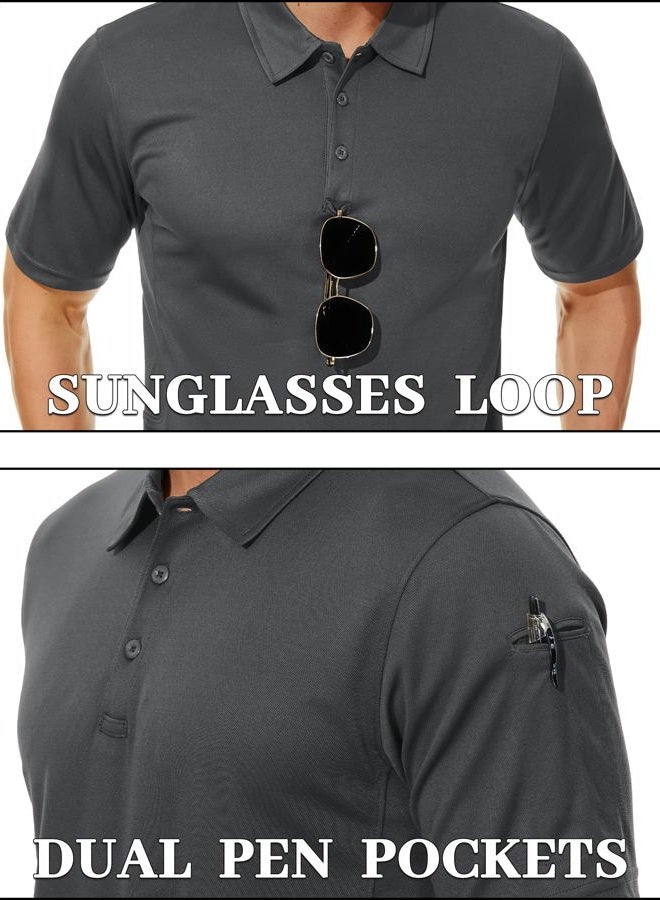 Tacvasen Mens Polo Shirts Short Sleeve Quick Dry Collared Shirt Performance Pique Polos for Athletic Tactical Golf Work, 03-grey, L - Image 3