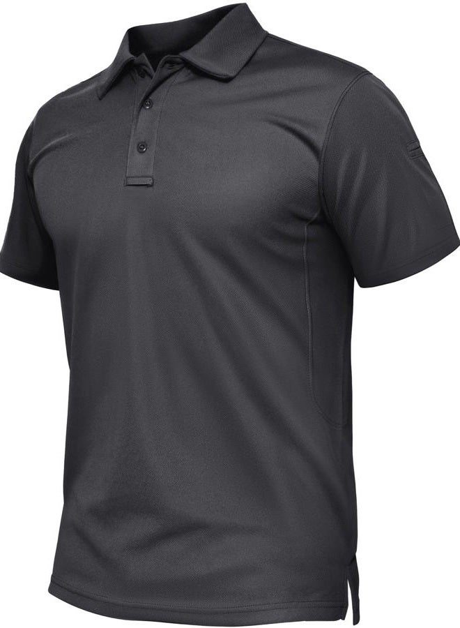 Tacvasen Mens Polo Shirts Short Sleeve Quick Dry Collared Shirt Performance Pique Polos for Athletic Tactical Golf Work, 03-grey, L - Image 1