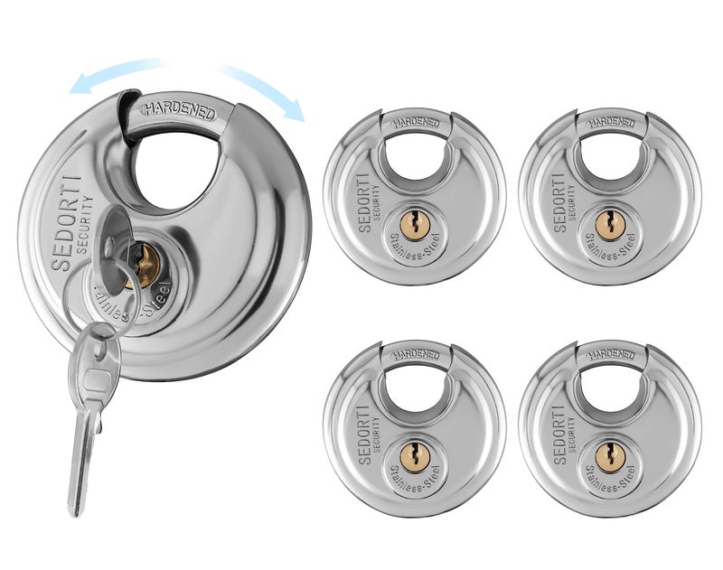 SEDORTI 5-Pack Disc Padlocks Keyed Alike, 2-3/4 inch Wide, Stainless Steel 304 Round Lock, Waterproof and Rustproof Storage Lock with Brass Keys, Ideal for Storage Unit Gate, Outdoor, Shed, Fence - Image 1