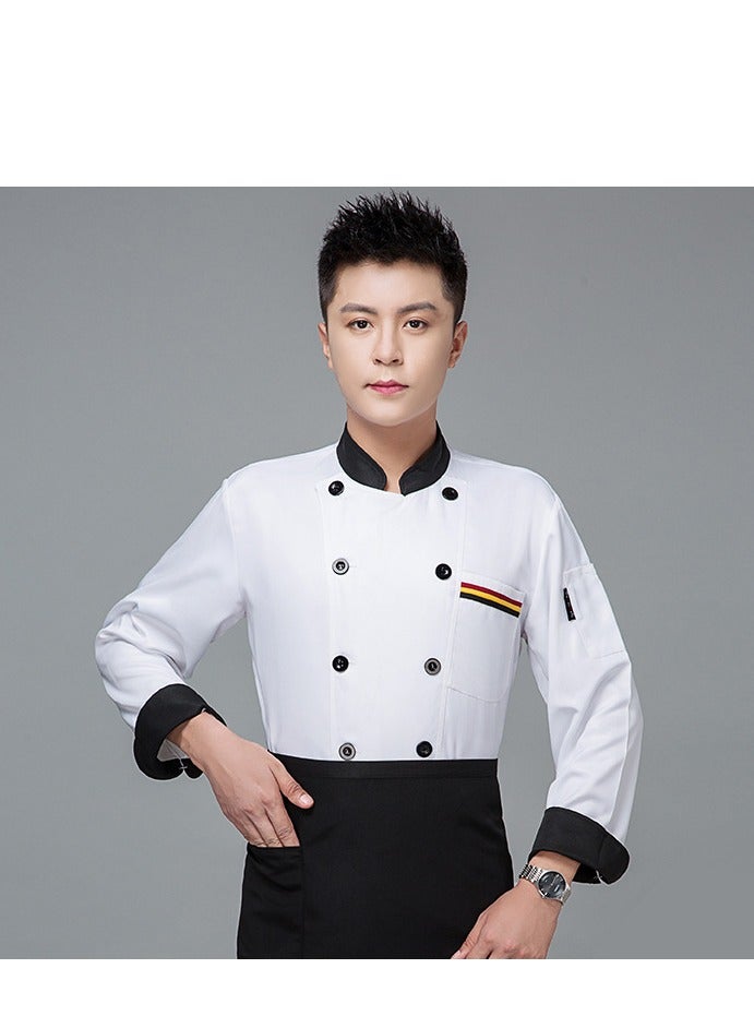 Loquat Chef Uniform Long Sleeve Double-Breasted Stand Collar Waiter T-shirt White and Black - Image 1