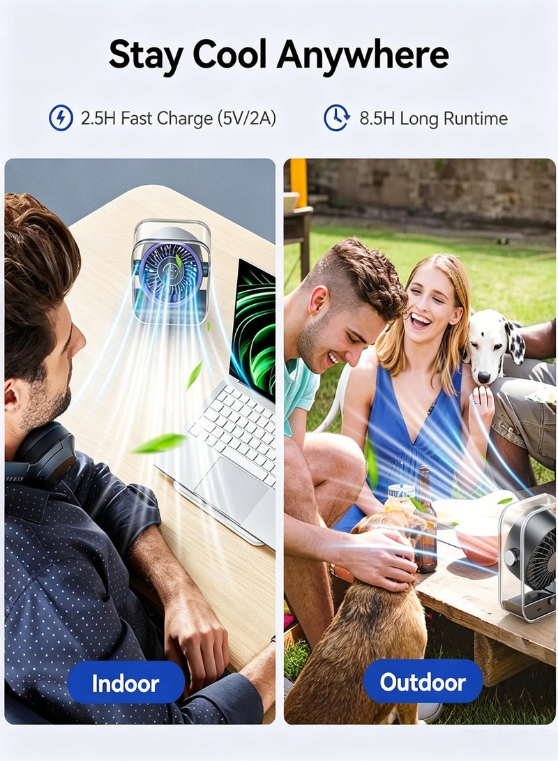 DRAKLAW Portable USB Rechargeable Desk Fan 8.5H Battery Quiet Mini Personal Fan TurboAirflow 100-Level Speed LED Display Fast 2.5H Charge 90° Adjustable forBedroom Home Office Outdoor Camping - Image 4