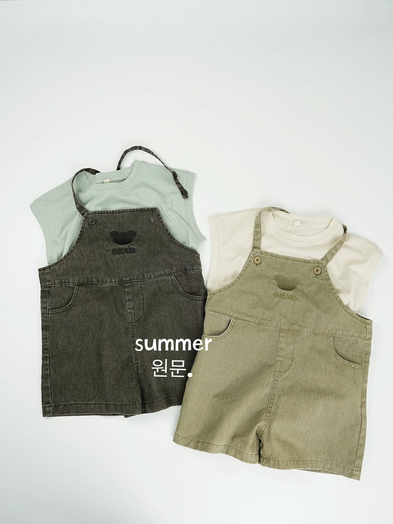 Children'S Shorts 2025 Korean Style Boys And Girls Bear Embroidered Suspender Shorts Baby Denim Suspender Pants - Image 3