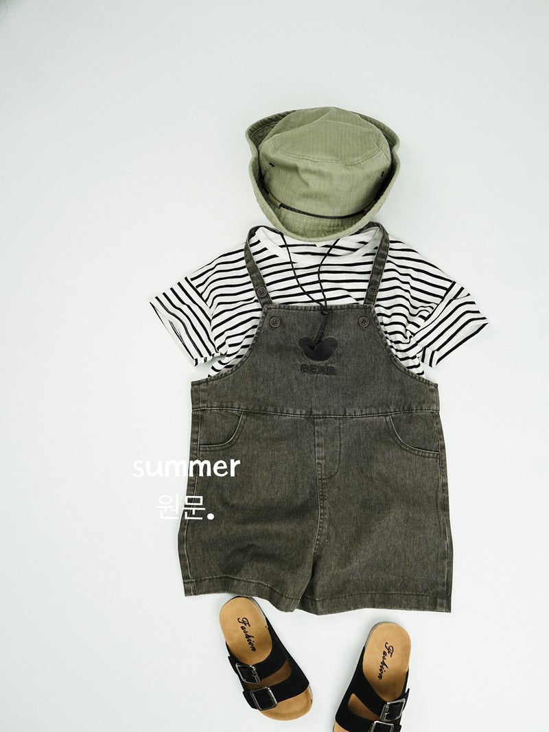 Children'S Shorts 2025 Korean Style Boys And Girls Bear Embroidered Suspender Shorts Baby Denim Suspender Pants - Image 5