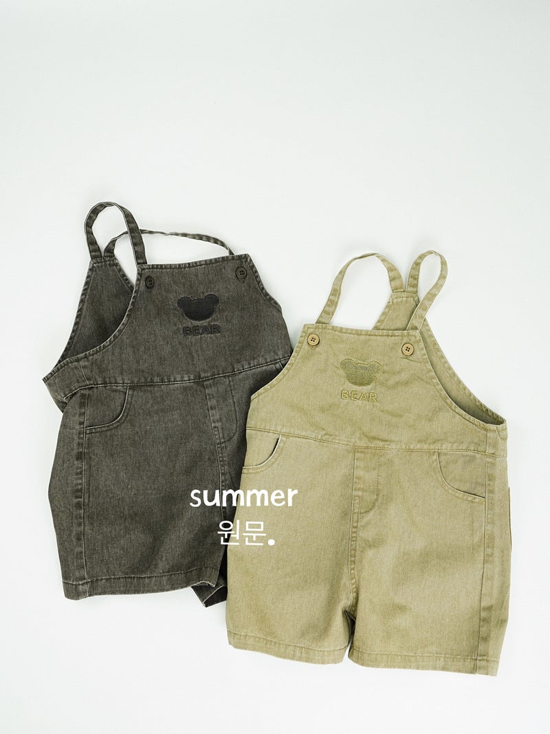 Children'S Shorts 2025 Korean Style Boys And Girls Bear Embroidered Suspender Shorts Baby Denim Suspender Pants - Image 2