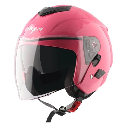 Vega VO 04 Punch Dual Visor Open Face Riding Helmet with Lightweight Shell, Shock-Absorbing Liner, Comfortable Interior, Aerodynamic Design, Ventilated Fit, and Modern Pink Styling Pink M - Image 1