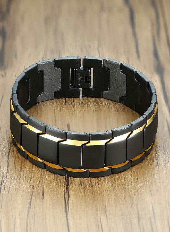 VNOX Yoga Aum Ohm Namaste & OM Symbol Stainless Steel Two-Tone Stainless Steel Link Bracelet for Men,Adjusting Tool,Black - Image 4